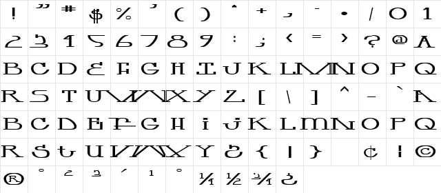 Mastillo Regular  glyph index