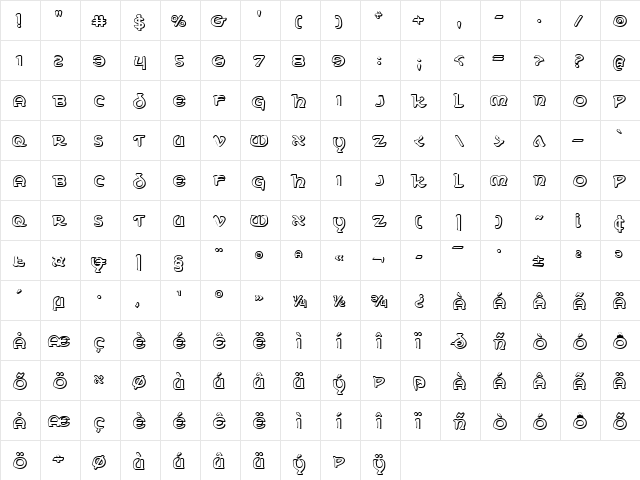 Erin Go Bragh 3D Regular  glyph index