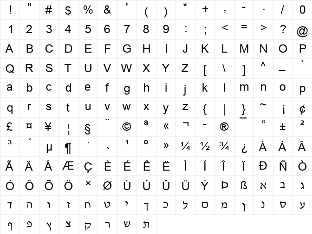 mssanshe Regular  glyph index