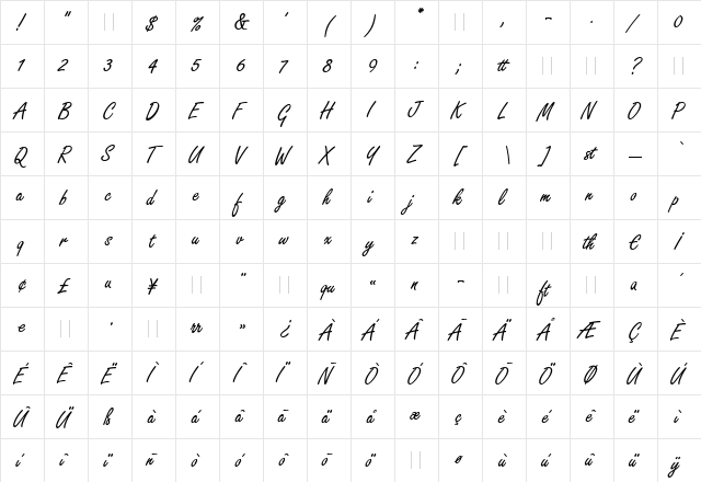 Freestyle Script Regular  glyph index