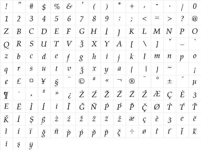 Lazuri COSMIC Regular  glyph index