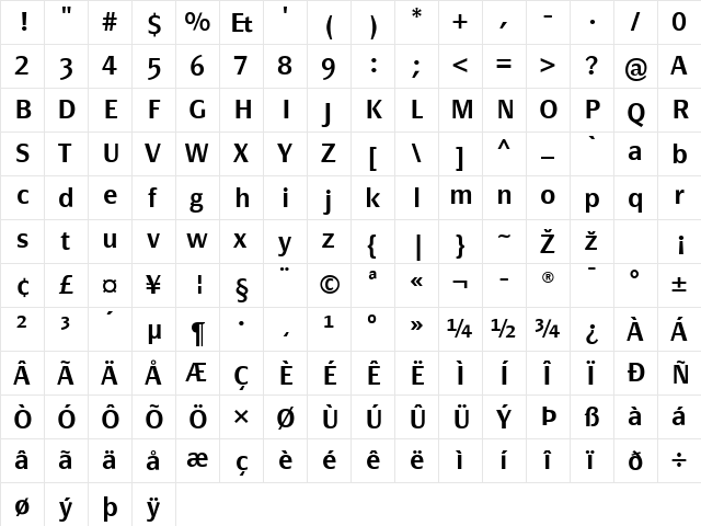 PageSansTF-DemiBold Regular  glyph index