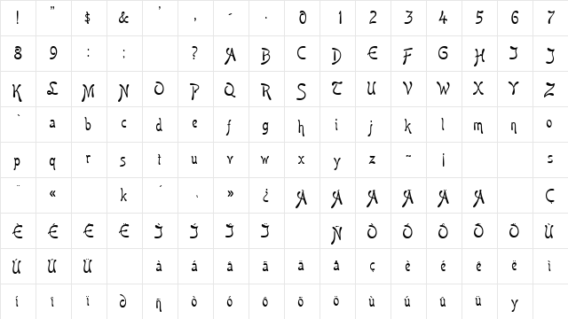 Boomerang Regular  glyph index