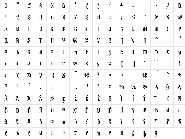 Rough56 Becker Regular  glyph index