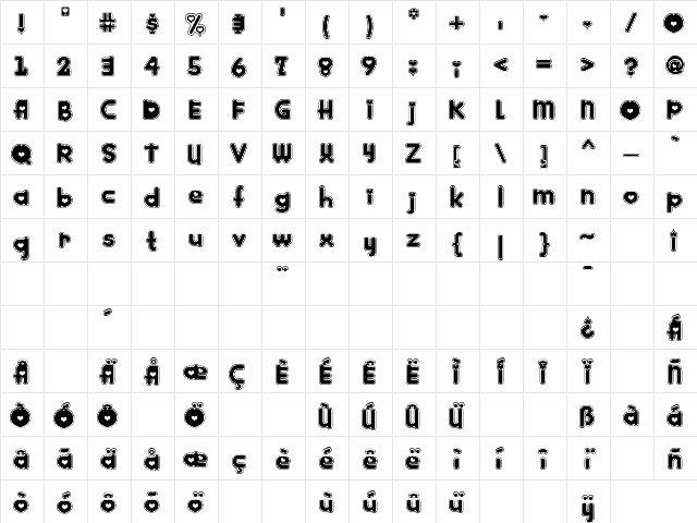 Kinkee Regular  glyph index