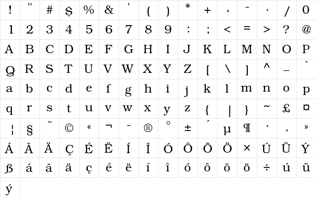 ITC Bookman CE Light  glyph index