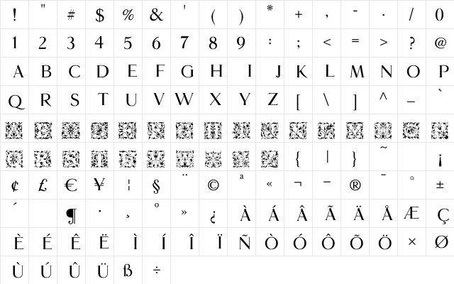GlossoInitials Regular  glyph index