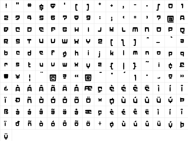 Elektron Bold  glyph index