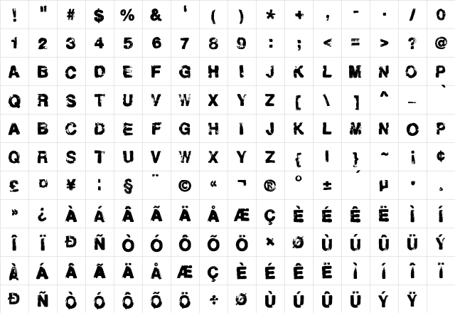 Helveticrap Regular  glyph index