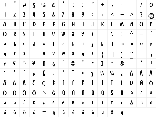 Kino MT Eo Regular  glyph index