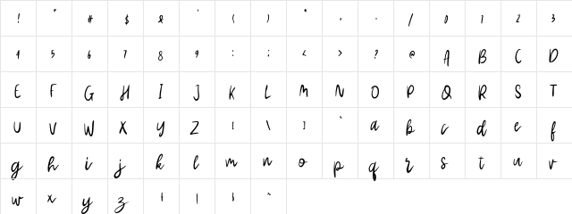 Badhie Dope Regular  glyph index