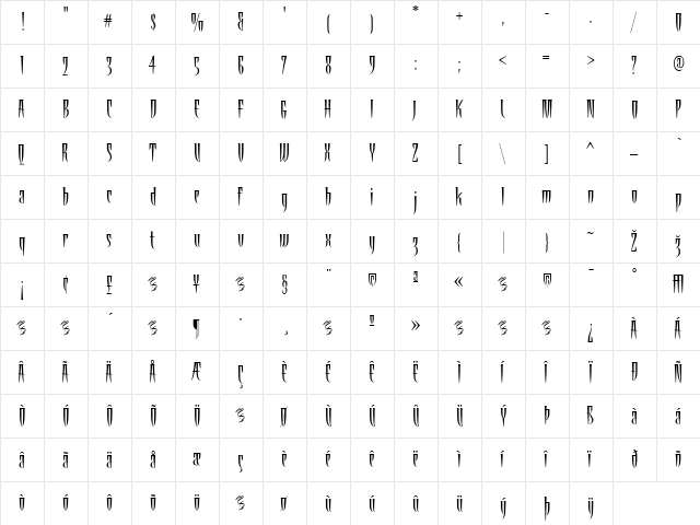 Talon Regular  glyph index