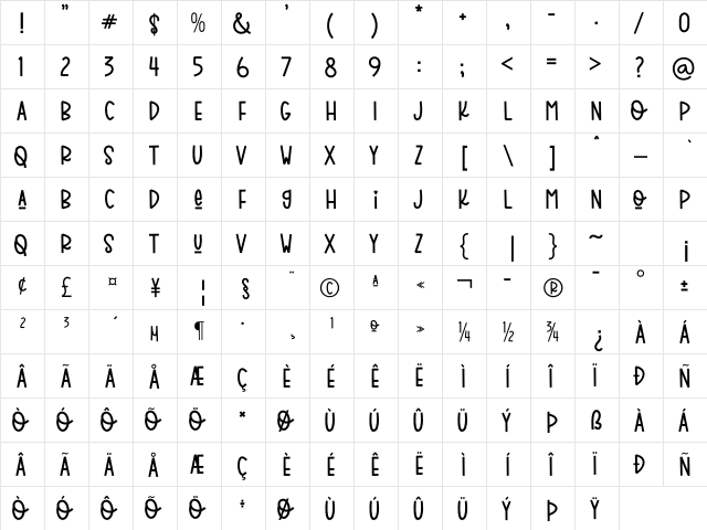 Holiday Planner Regular  glyph index