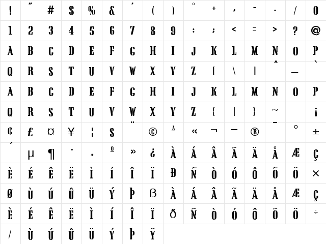 Crate Regular  glyph index