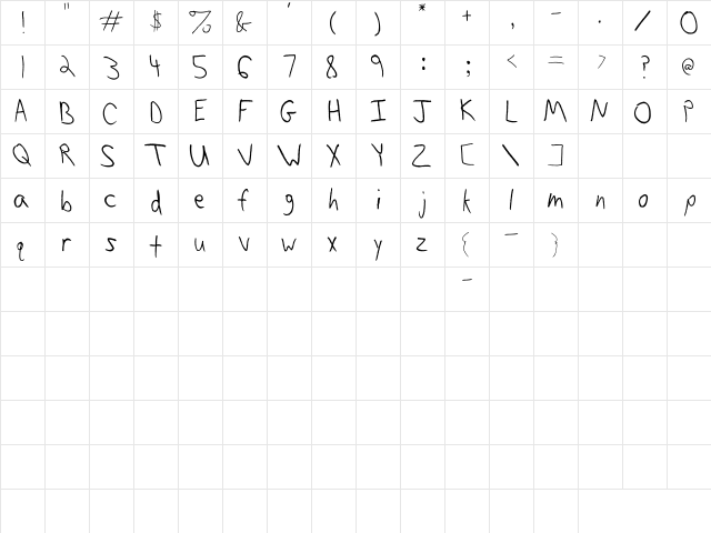 Jerefont Regular  glyph index