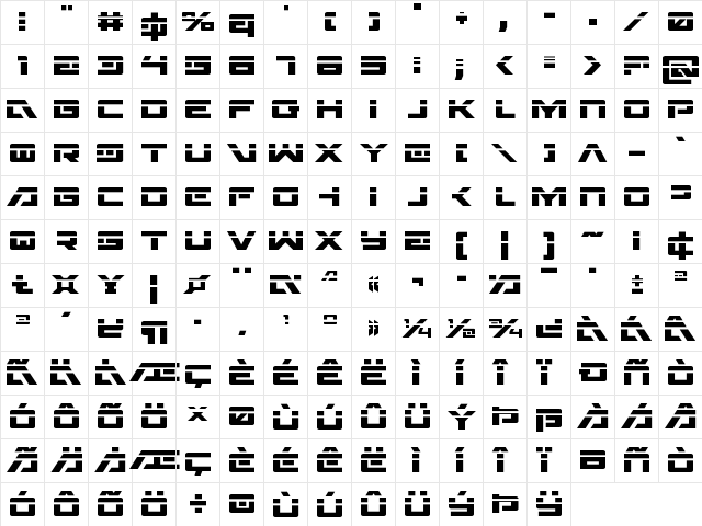 Wildcard Laser Regular  glyph index