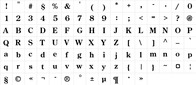 AGCenturionC Bold  glyph index