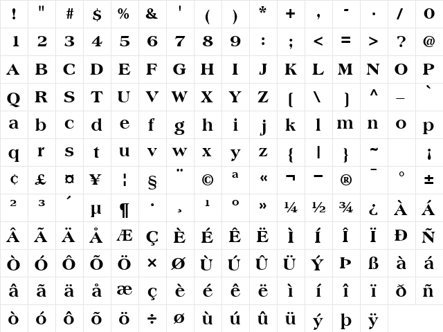 CountrysideBlackSSK Regular  glyph index