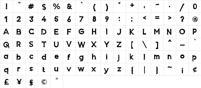 Armed Regular  glyph index