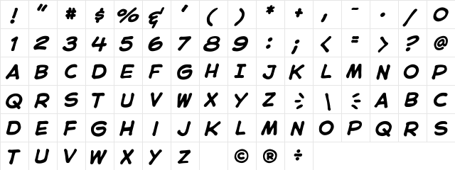 CCAstroCity BoldItalic  glyph index