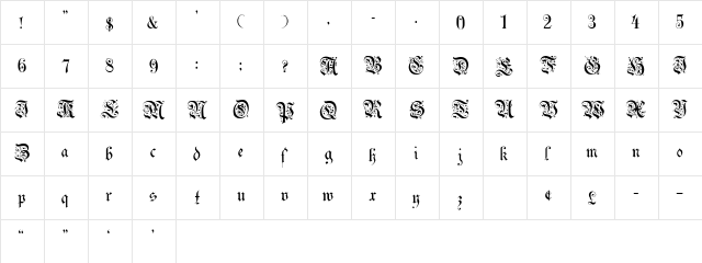 Uechi Gothic  glyph index