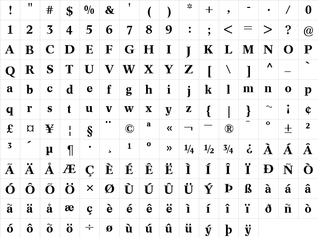 ConcordeBE-Medium Medium  glyph index