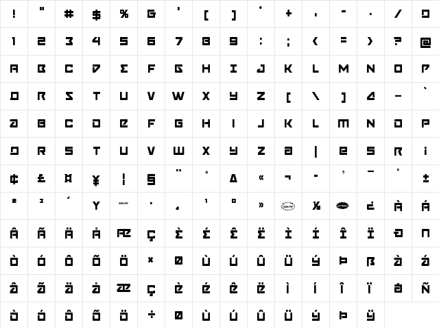 Navy Cadet Condensed Condensed  glyph index