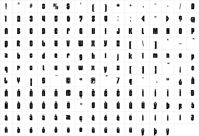 MobleySans Condensed  glyph index