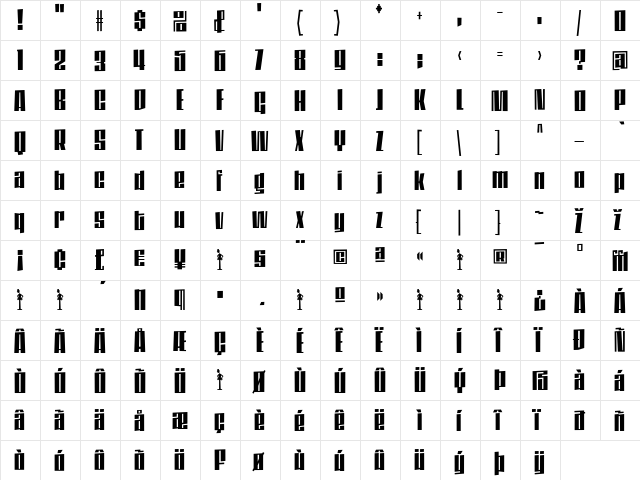 DaleysGothic Regular  glyph index