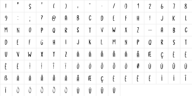 Bergie Seltzer DEMO Regular  glyph index