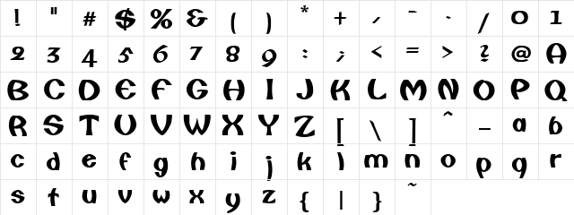 Fisherman Bold  glyph index
