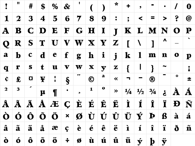 ClericBlackSSK Regular  glyph index