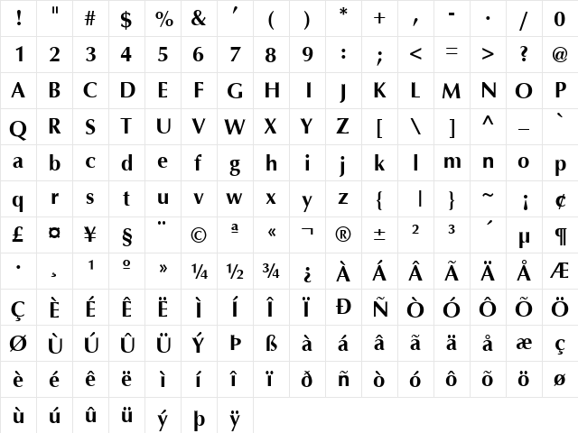 GE Optical Bold  glyph index