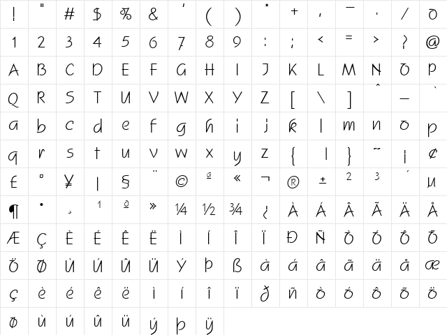 Scribe Regular  glyph index