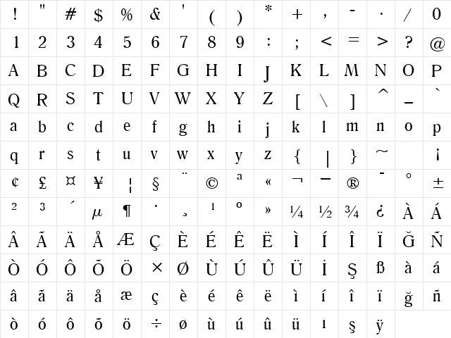 00632 Regular  glyph index