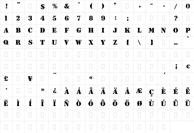 Rubber Stamp Plain  glyph index