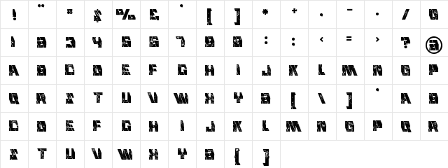 mecha grunge Regular  glyph index