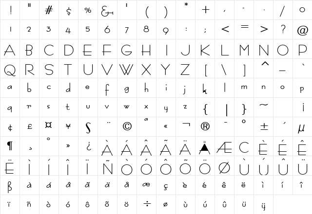 Bernie Bold  glyph index