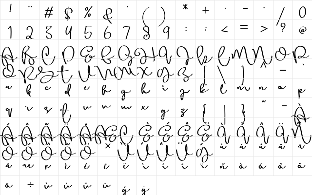 Sallia Regular  glyph index
