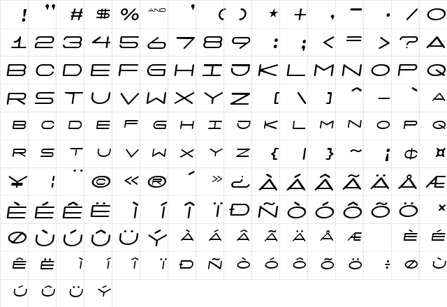 7 days oblique Regular  glyph index