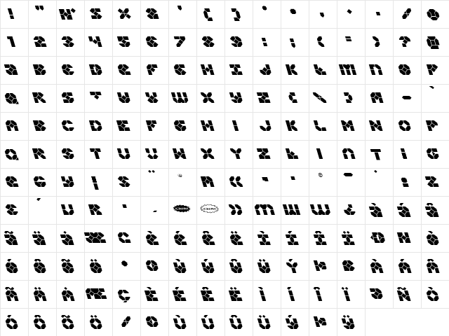 Zoom Runner Leftalic Italic  glyph index