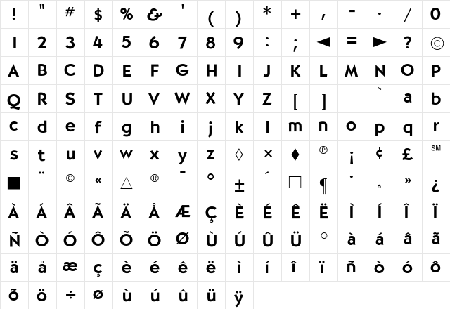 CgBernhardt Medium  glyph index