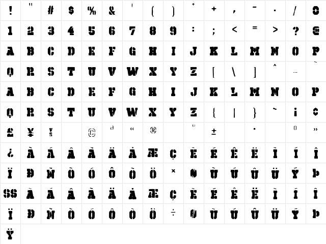 Octin Spraypaint B Black  glyph index