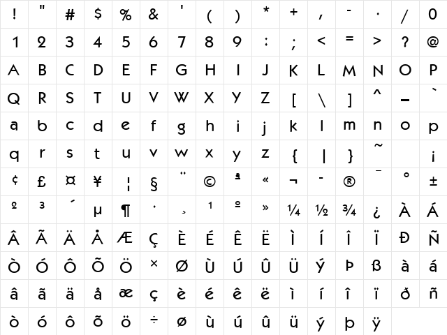 Koch Bold  glyph index