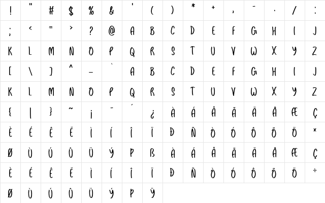 Sebqor Regular  glyph index