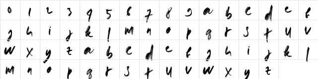 doremi brush Regular  glyph index