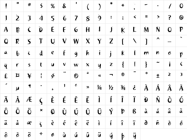 Khaki Two  glyph index