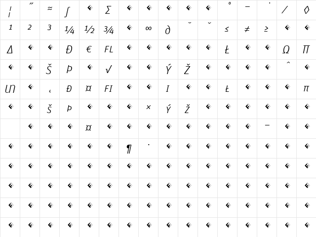 Unit-LightSCItalicExpert Regular  glyph index
