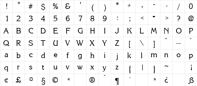 GE Chrome Regular  glyph index