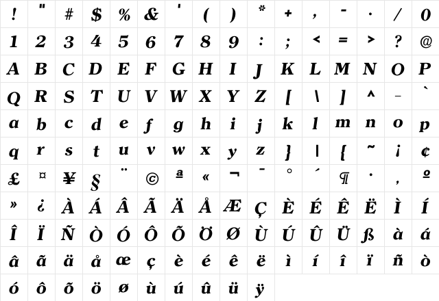 Iclerface Bold  glyph index